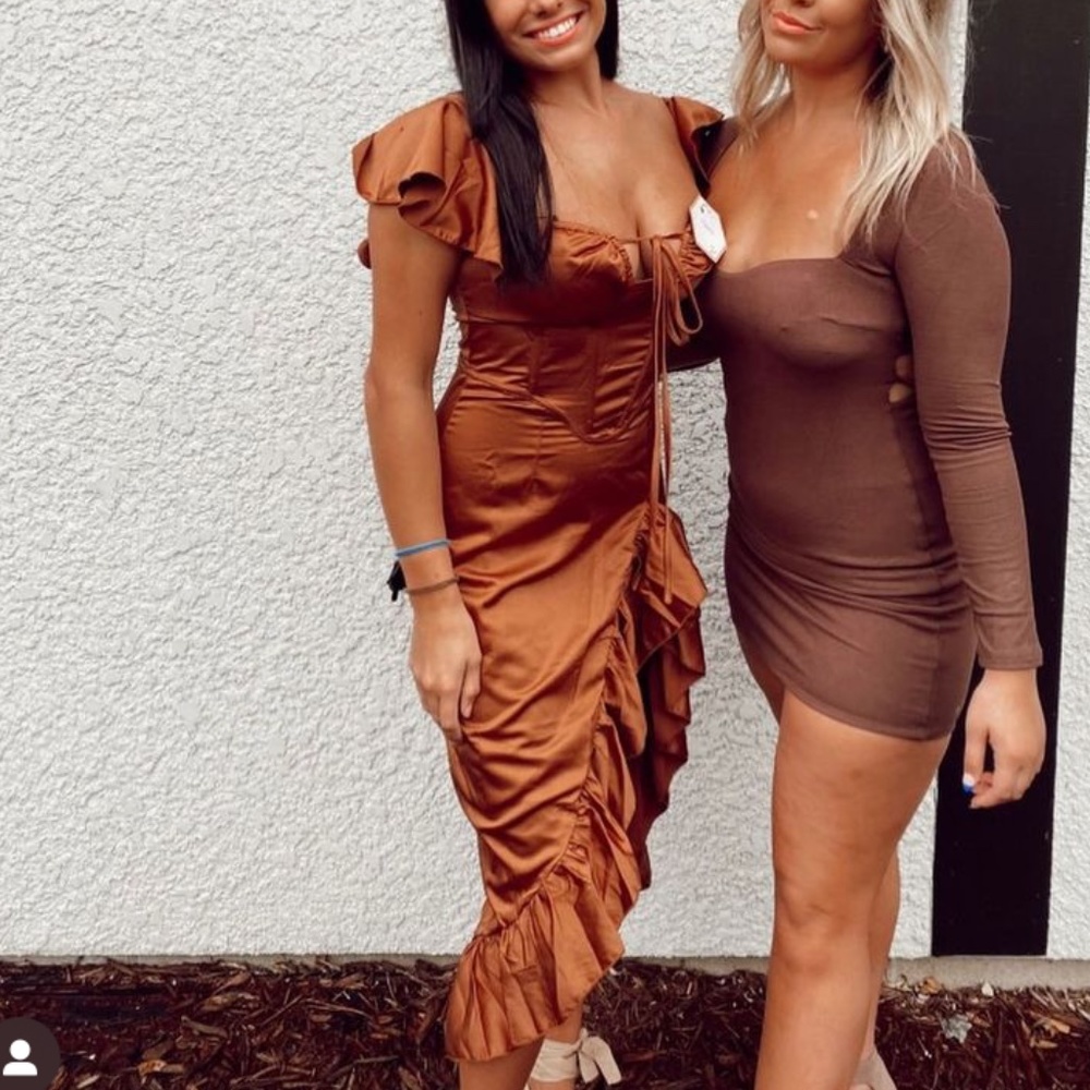 Satin Corset Brown Midi Dress